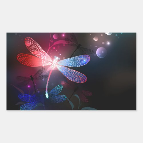 Glowing red dragonfly rectangular sticker