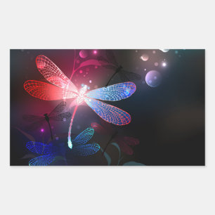 Glowing red dragonfly rectangular sticker