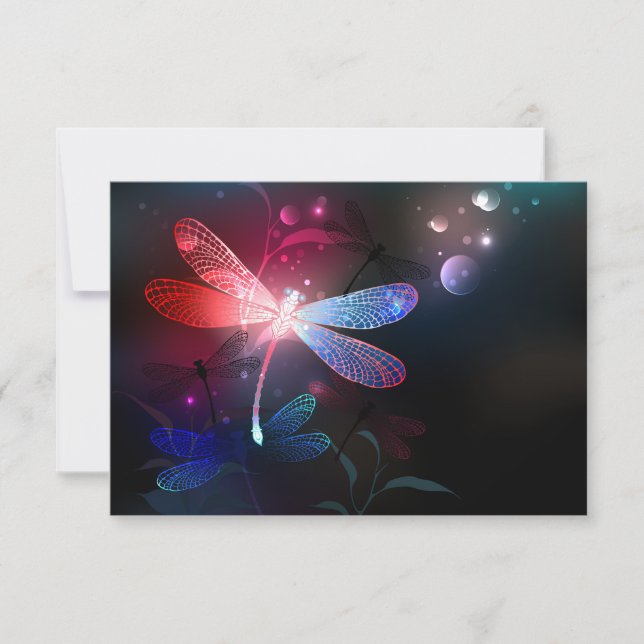 Glowing red dragonfly save the date (Front)