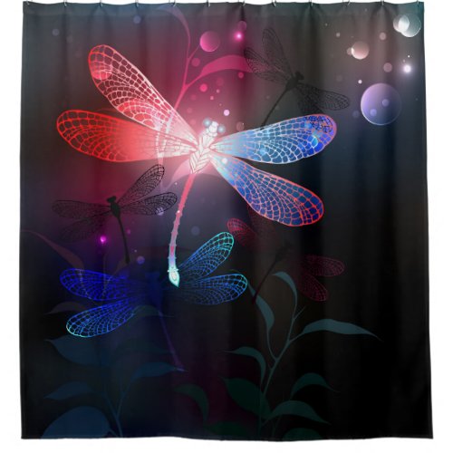 Glowing red dragonfly shower curtain