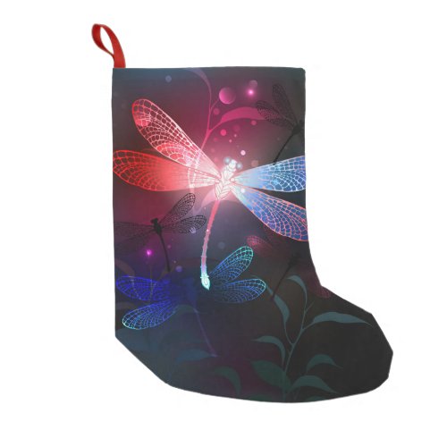 Glowing red dragonfly small christmas stocking