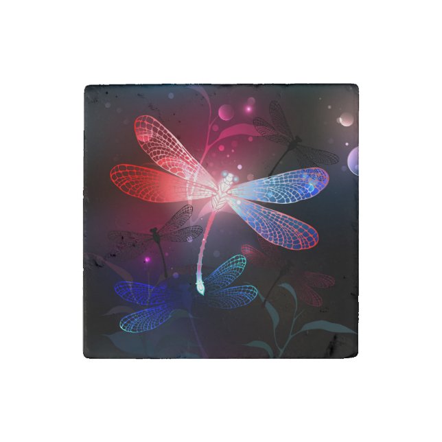 Glowing red dragonfly stone magnet (Front)