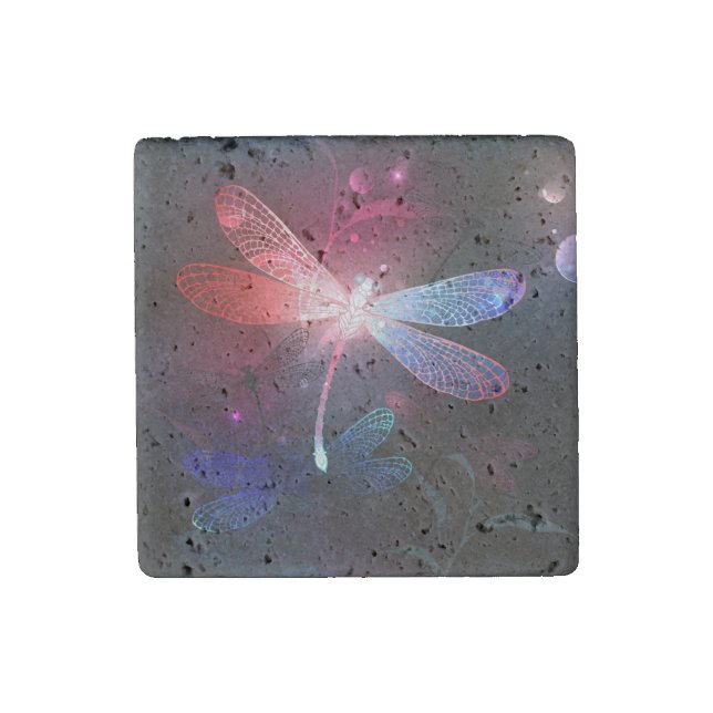 Glowing red dragonfly stone magnet (Front)