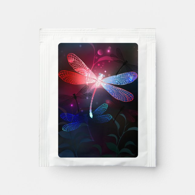 Glowing red dragonfly tea bag drink mix (Front)