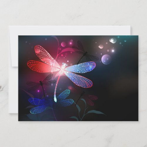 Glowing red dragonfly thank you card