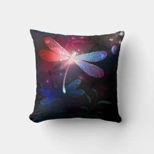 Glowing red dragonfly throw pillow