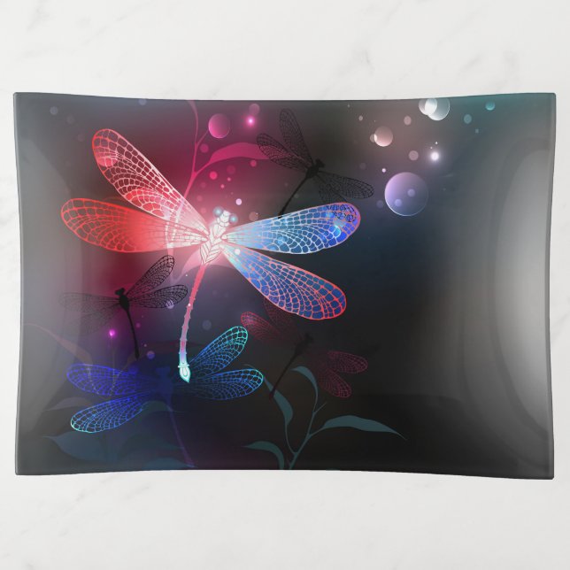 Glowing red dragonfly trinket tray (Front)