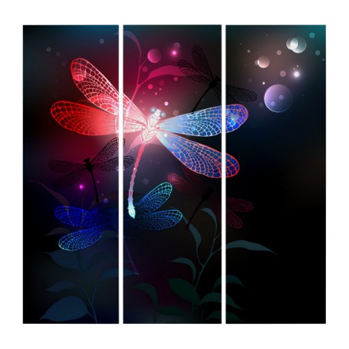 Glowing red dragonfly triptych