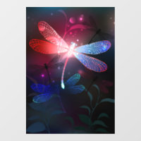 Glowing red dragonfly