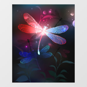 Glowing red dragonfly wall decal