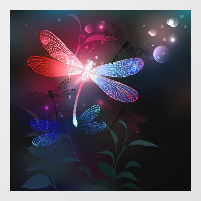 Glowing red dragonfly wall decal  (Front)