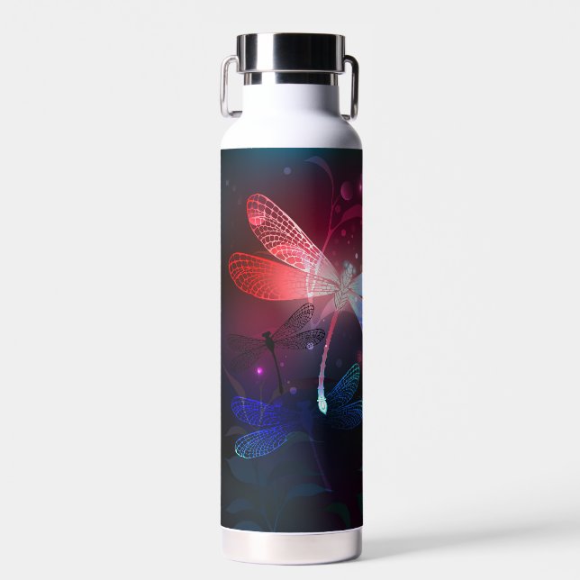 Glowing red dragonfly water bottle (Front)