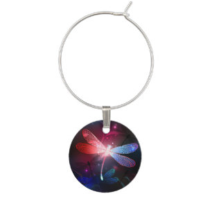 Glowing red dragonfly wine charm