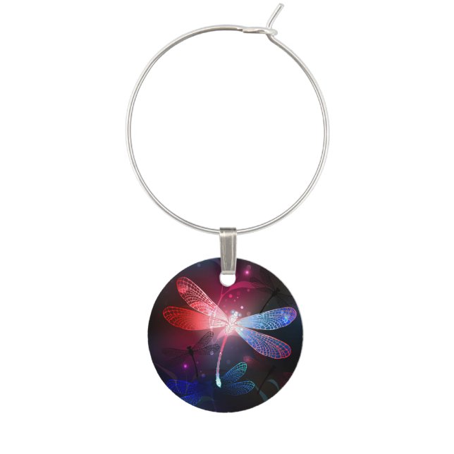 Glowing red dragonfly wine charm (Front)