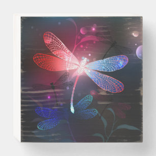 Glowing red dragonfly wooden box sign