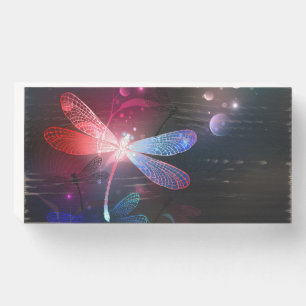 Glowing red dragonfly wooden box sign