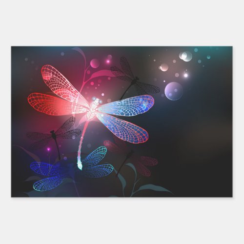 Glowing red dragonfly wrapping paper sheets