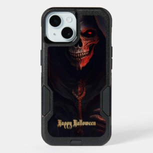 Glowing Red Eyes Reaper Halloween Art iPhone 15 Case