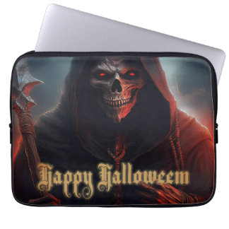 Glowing Red Eyes Reaper Halloween Art Laptop Sleeve