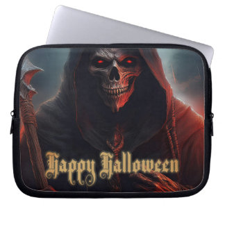 Glowing Red Eyes Reaper Halloween Art Laptop Sleeve