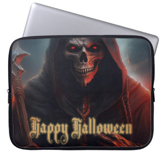 Glowing Red Eyes Reaper Halloween Art Laptop Sleeve