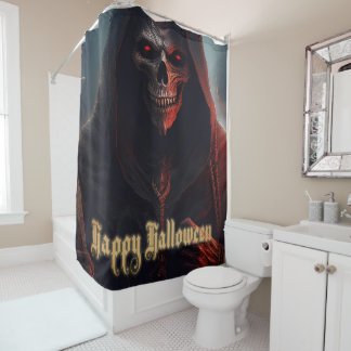 Glowing Red Eyes Reaper Halloween Art Shower Curtain