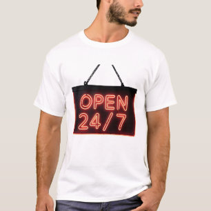 Glowing Red Neon "OPEN 24/7" Sign T-Shirt
