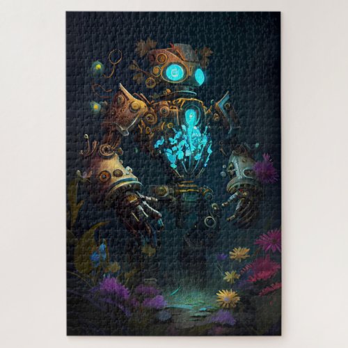 Glowing Robot  Flowers Jigsaw Puzzle