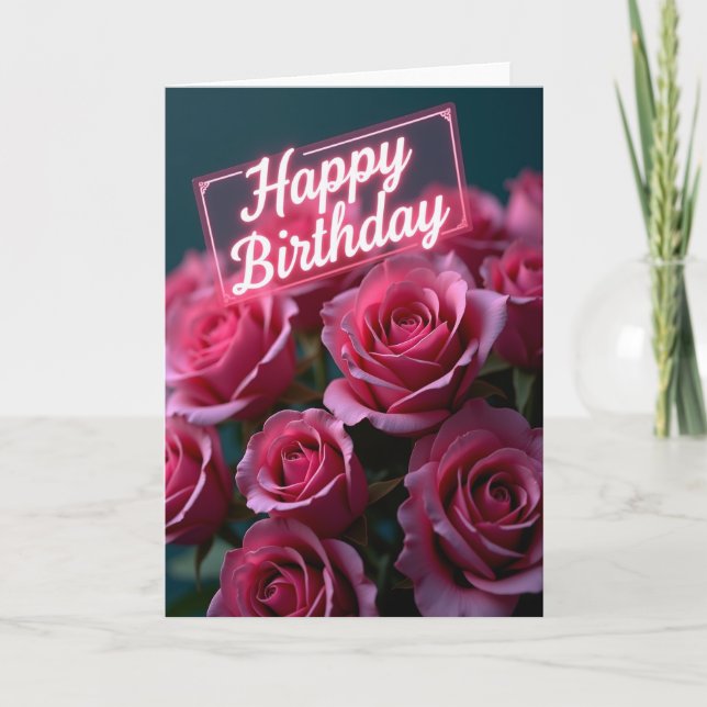 Glowing Rose Birthday Card (Front)
