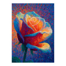 Glowing Rose Pointillism Flower Art