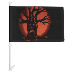 Glowing Scared Dead Tree Halloween Pumpkin Car Flag