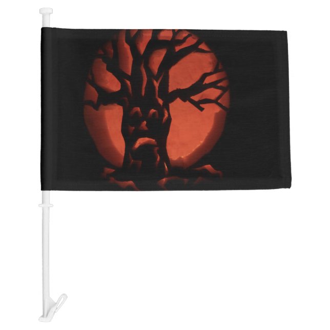Glowing Scared Dead Tree Halloween Pumpkin Car Flag (Front)