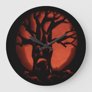 Glowing Scared Dead Tree Halloween Pumpkin Large Clock
