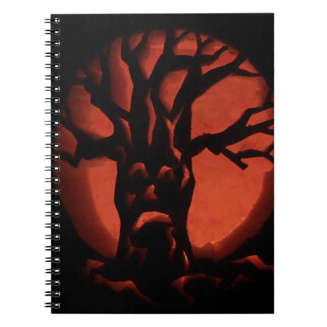 Glowing Scared Dead Tree Halloween Pumpkin Notebook (Front)