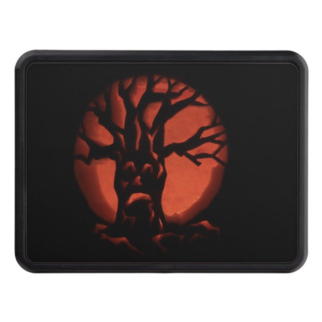 Glowing Scared Dead Tree Halloween Pumpkin Tow Hitch Cover (Front)