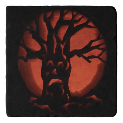 Glowing Scared Dead Tree Halloween Pumpkin Trivet