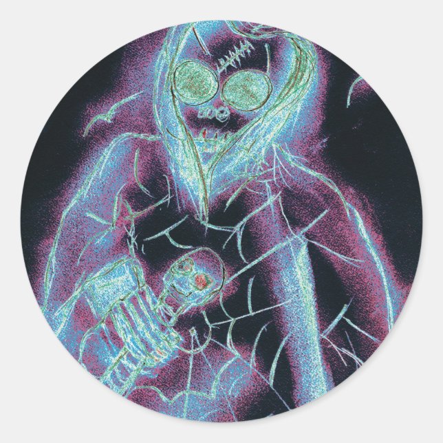 glowing scary skeleton classic round sticker (Front)