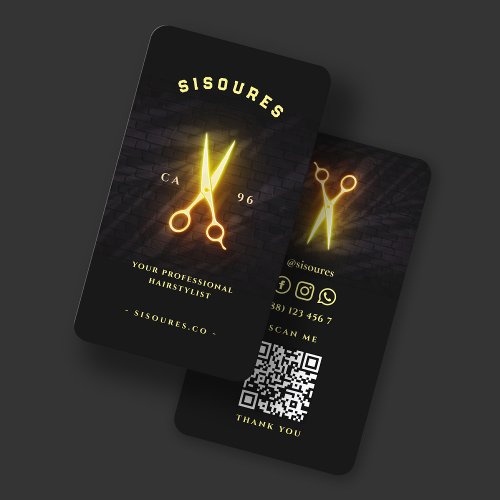 Glowing Scissors Hairstylist Barbershop  Business Card