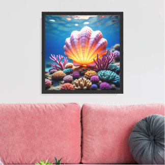 Glowing Seashells and Colorful Coral Fantasy Art Canvas Print