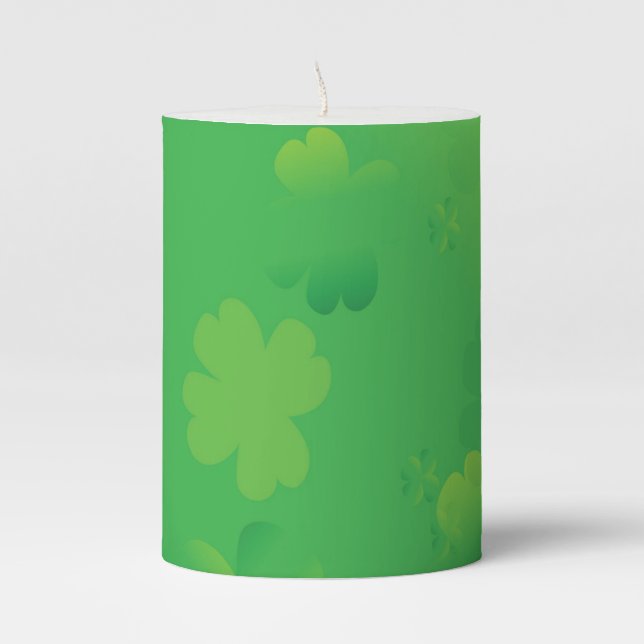 Glowing Shamrocks Pillar Candle (Front)