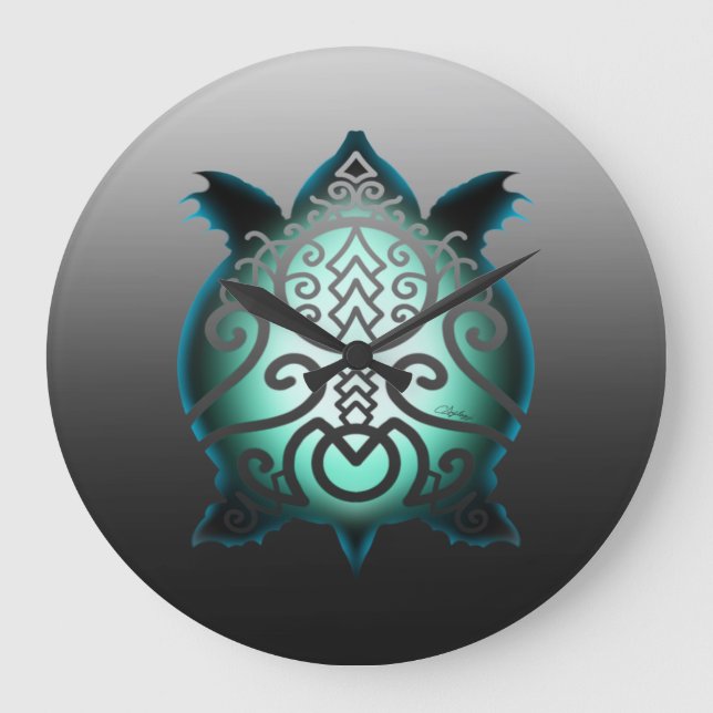 Glowing Silhouette Snapper Turtle Large Clock (Front)