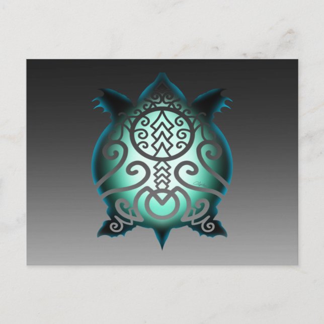 Glowing Silhouette Snapper Turtle Postcard (Front)