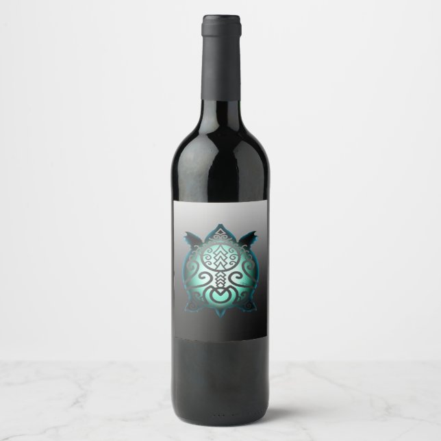 Glowing Silhouette Snapper Turtle Wine Label (Front)