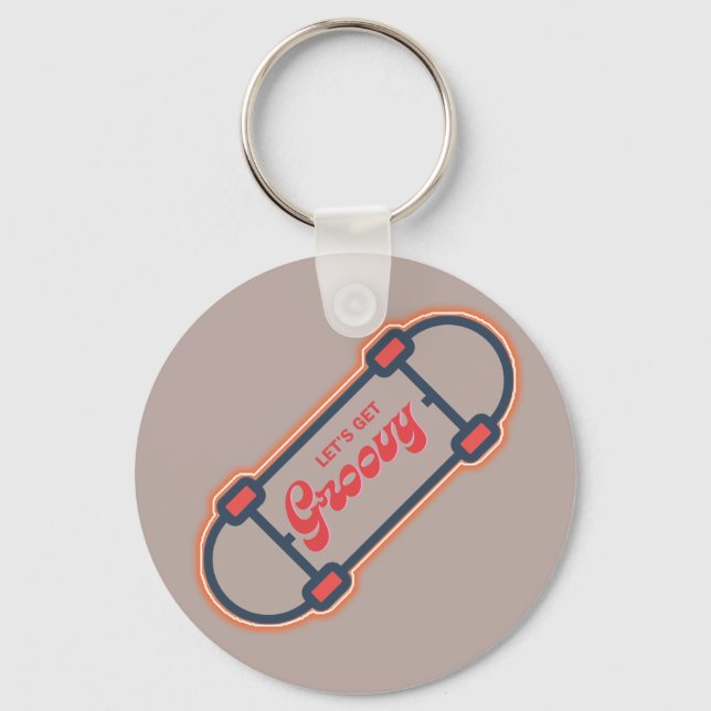 Glowing Skateboarder ...lets get groovy Keychain (Front)