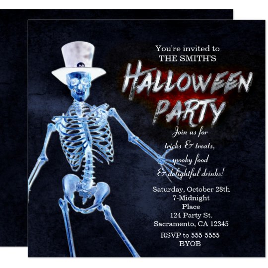 Glowing Skeleton Halloween Party Invitations | Zazzle.com