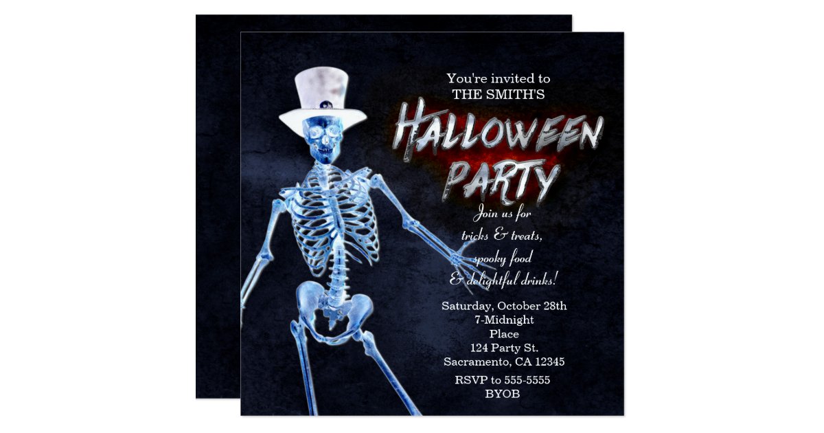 Glowing Skeleton Halloween Party Invitations | Zazzle.com