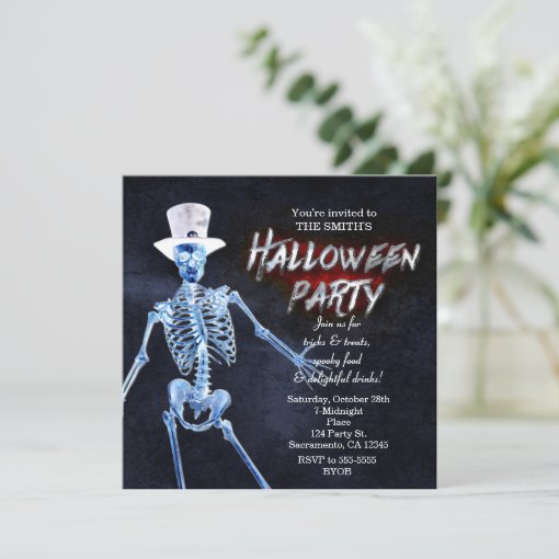 Glowing Skeleton Halloween Party Invitations | Zazzle