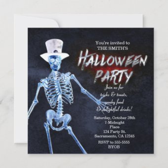 Glowing Skeleton Halloween Party Invitations 