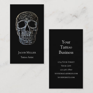 Glowing Skull Gothic Black And White Tattoo Shop Business Card