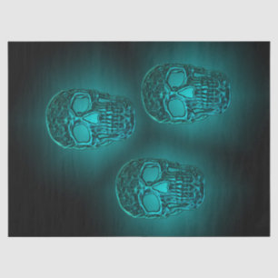Glowing Skull Gothic Teal Green Cool Scary Pattern Tissue Paper